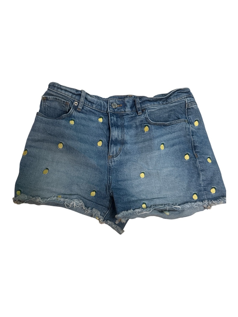 LOFT Blue Denim Cotton Shorts with Yellow Lemon Embroidery Size 6